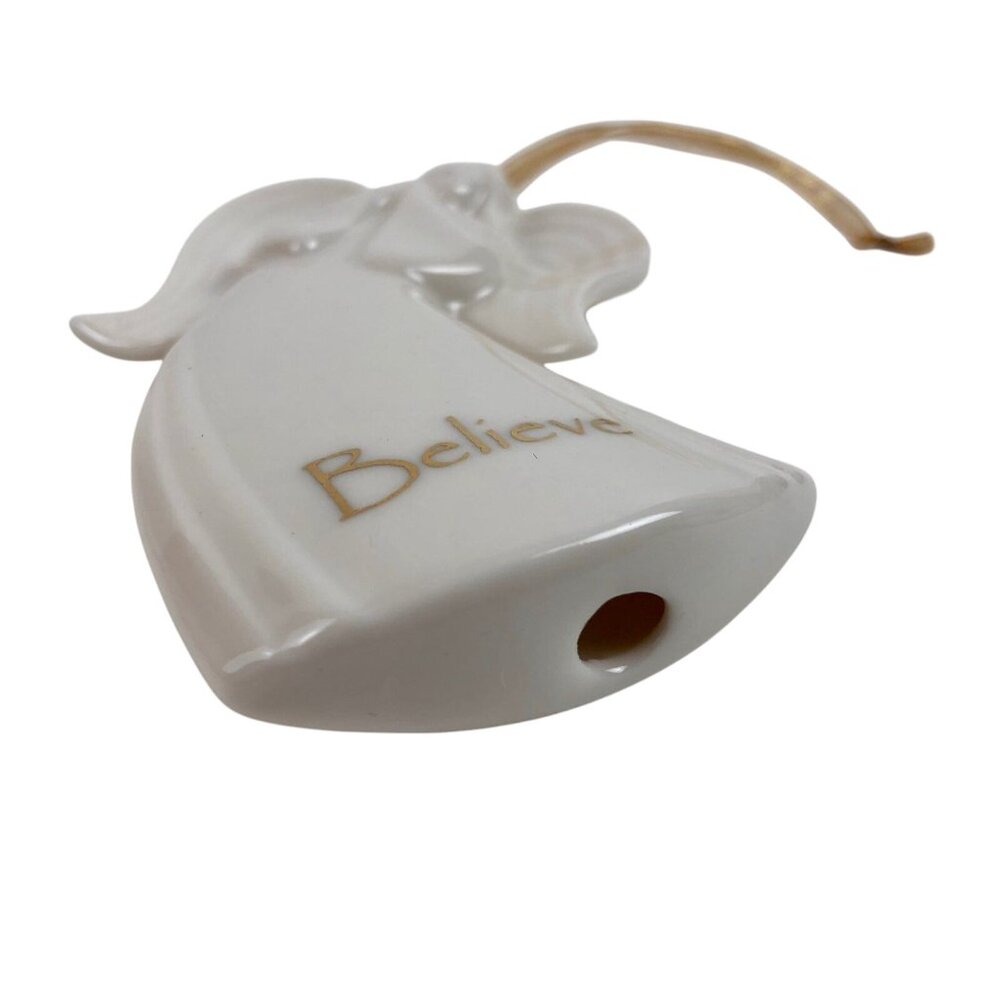Gund Gifts Believe Angel Ornament Porcelain White Gold Writing Christmas Holiday - Picture 5 of 8